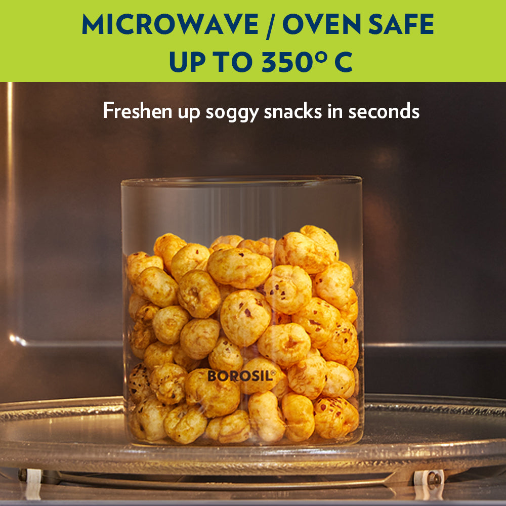 Borosil Classic Jar with Wooden Lid Set of 2, 600 Ml