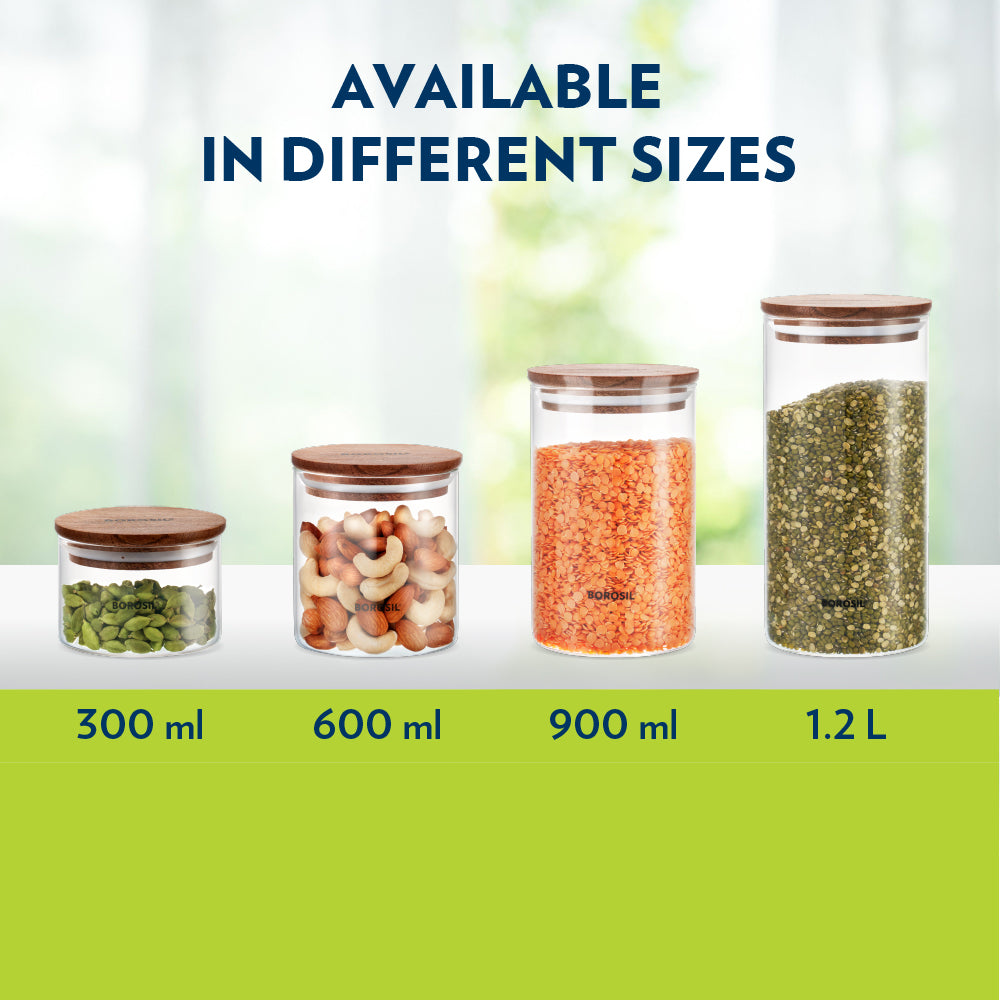 Borosil Classic Jars with Wooden Lid, Set of 3