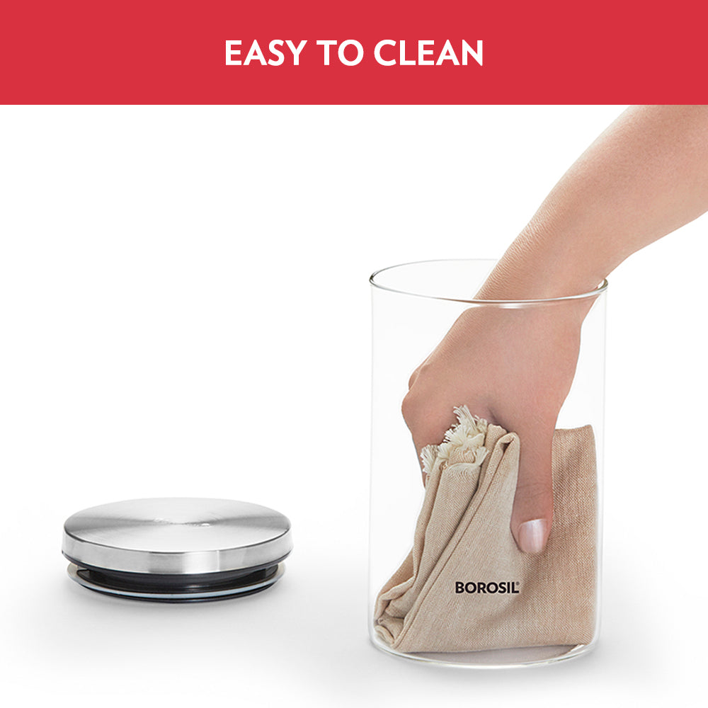 Borosil Classic Jar with Wooden Tray Set of 3, 600 Ml