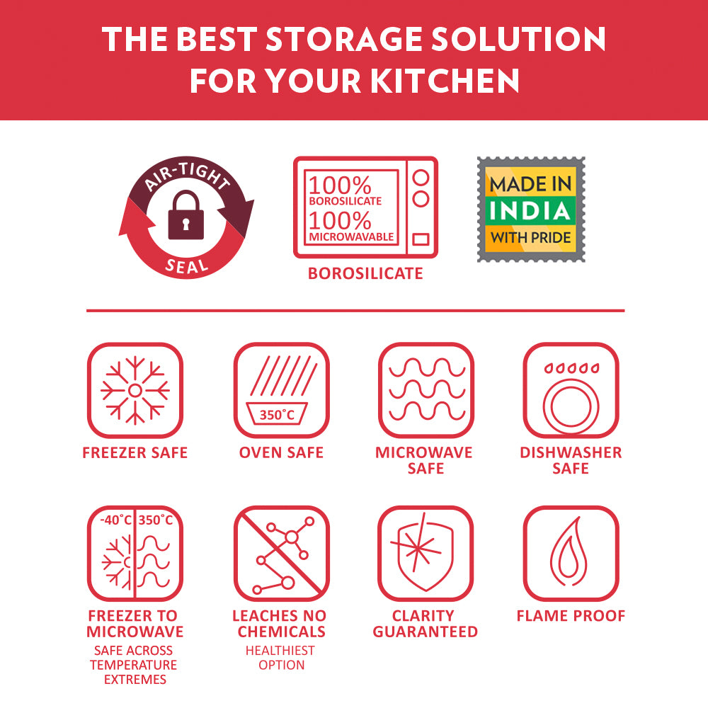 Borosil Classic Jar with Wooden Tray Set of 3, 600 Ml