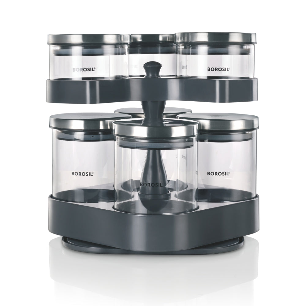 Borosil Spin n Store Tray w 7 Classic Jars