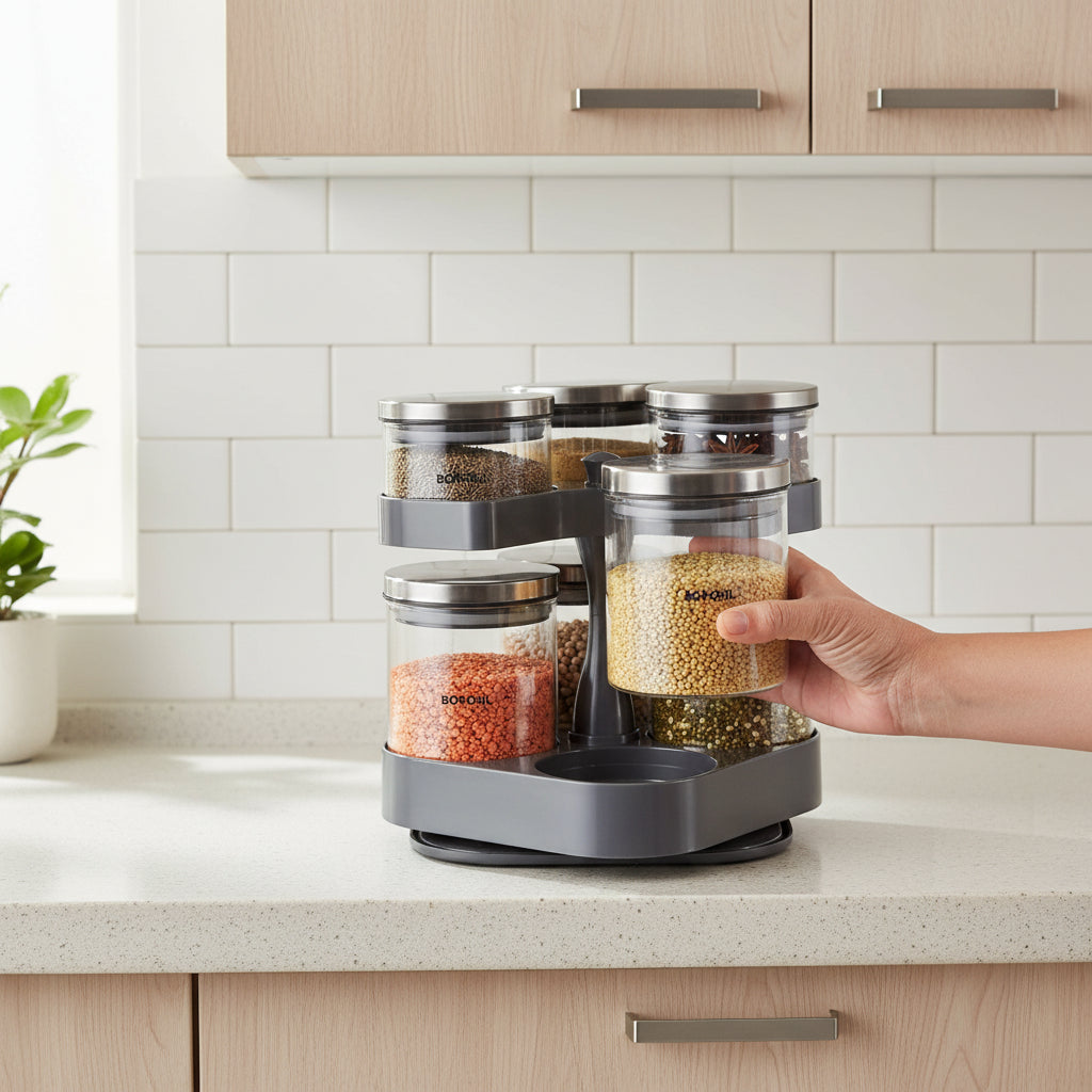 Spin n Store Tray with Classic Glass Jars