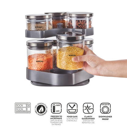 Spin n Store Tray with Classic Glass Jars, SS lid