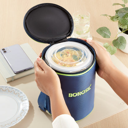 Borosil Blue Lunch Bag, Round For Set of 3 - (400 ml)
