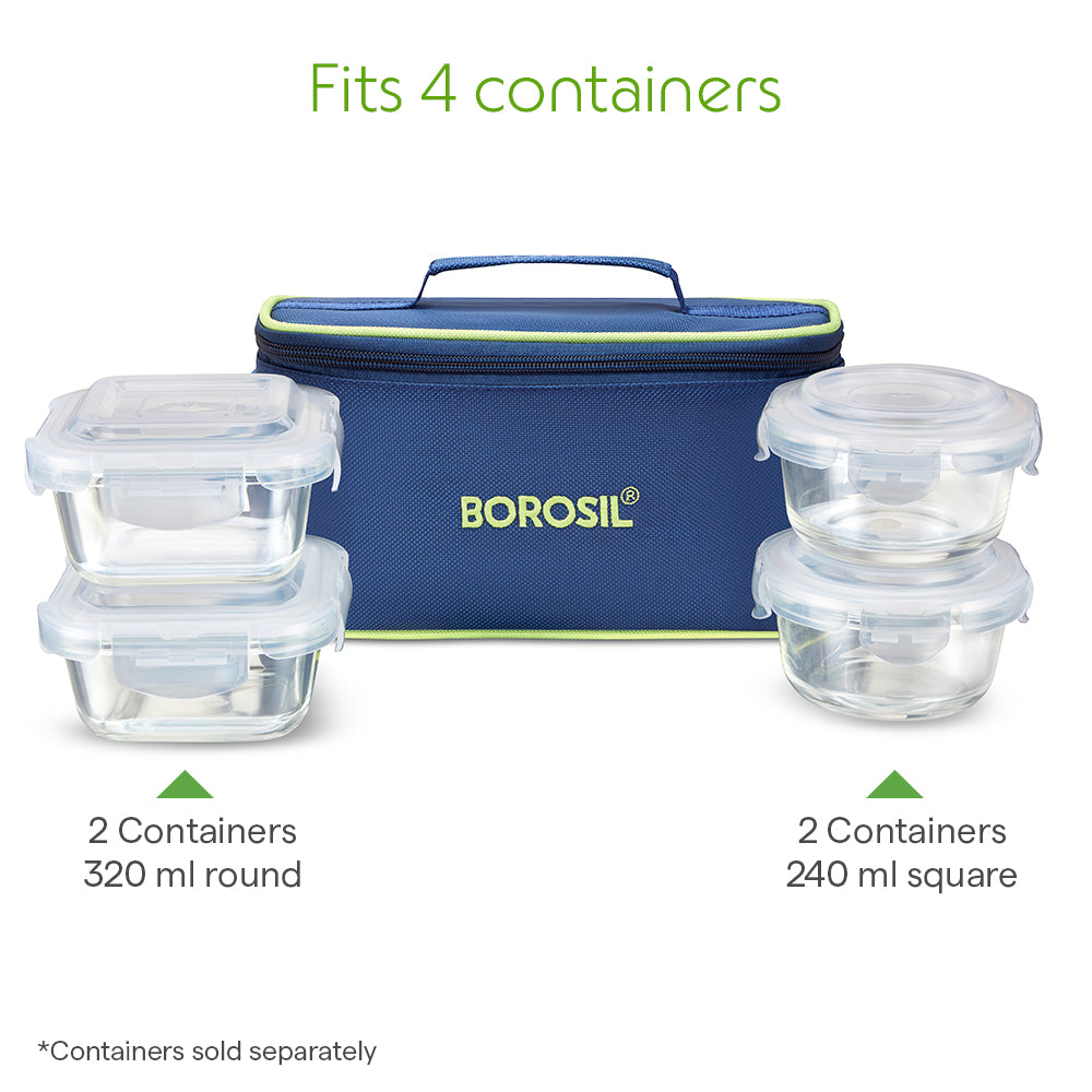 Borosil Blue Lunch Bag, Universal For Set of 4 - (320 ml & 240 ml)