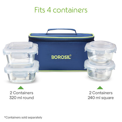 Borosil Blue Lunch Bag, Universal For Set of 4 - (320 ml & 240 ml)