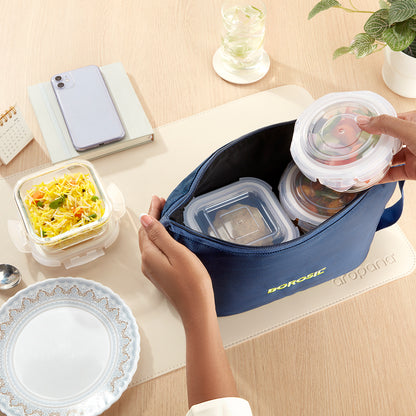 Borosil Blue Lunch Bag, Daisy For Set of 4 - (320 ml & 240 ml)