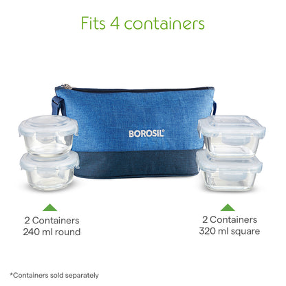 Borosil Prime Lunch Bag, Daisy For Set of 4 - (320 ml & 240 ml)