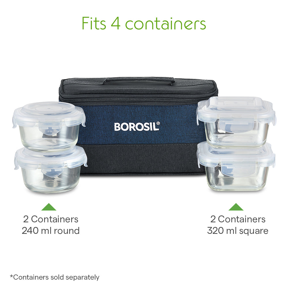 Borosil Elite Lunch Bag, Universal For Set of 4 - (320 ml & 240 ml)