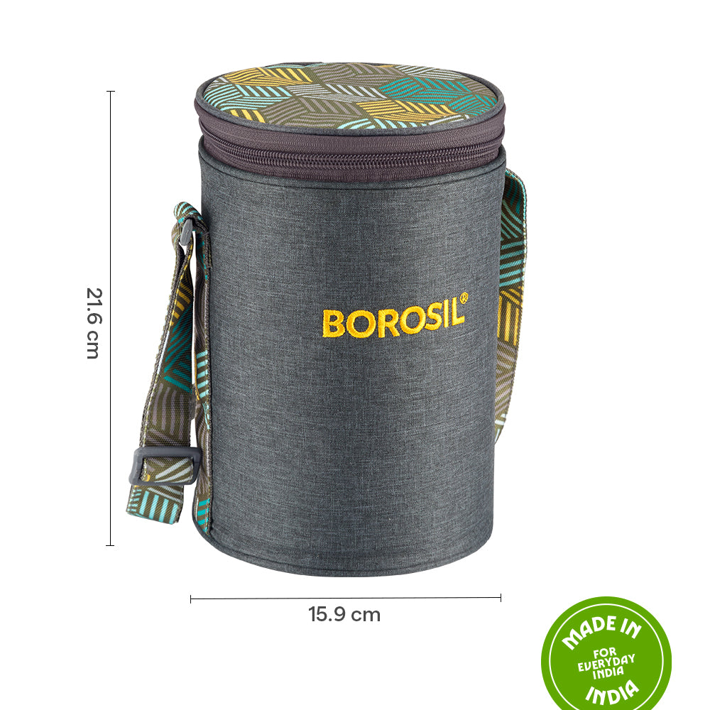 Borosil Foodluck Olive Lunch Bag, Round For Set of 3 - (400 ml)