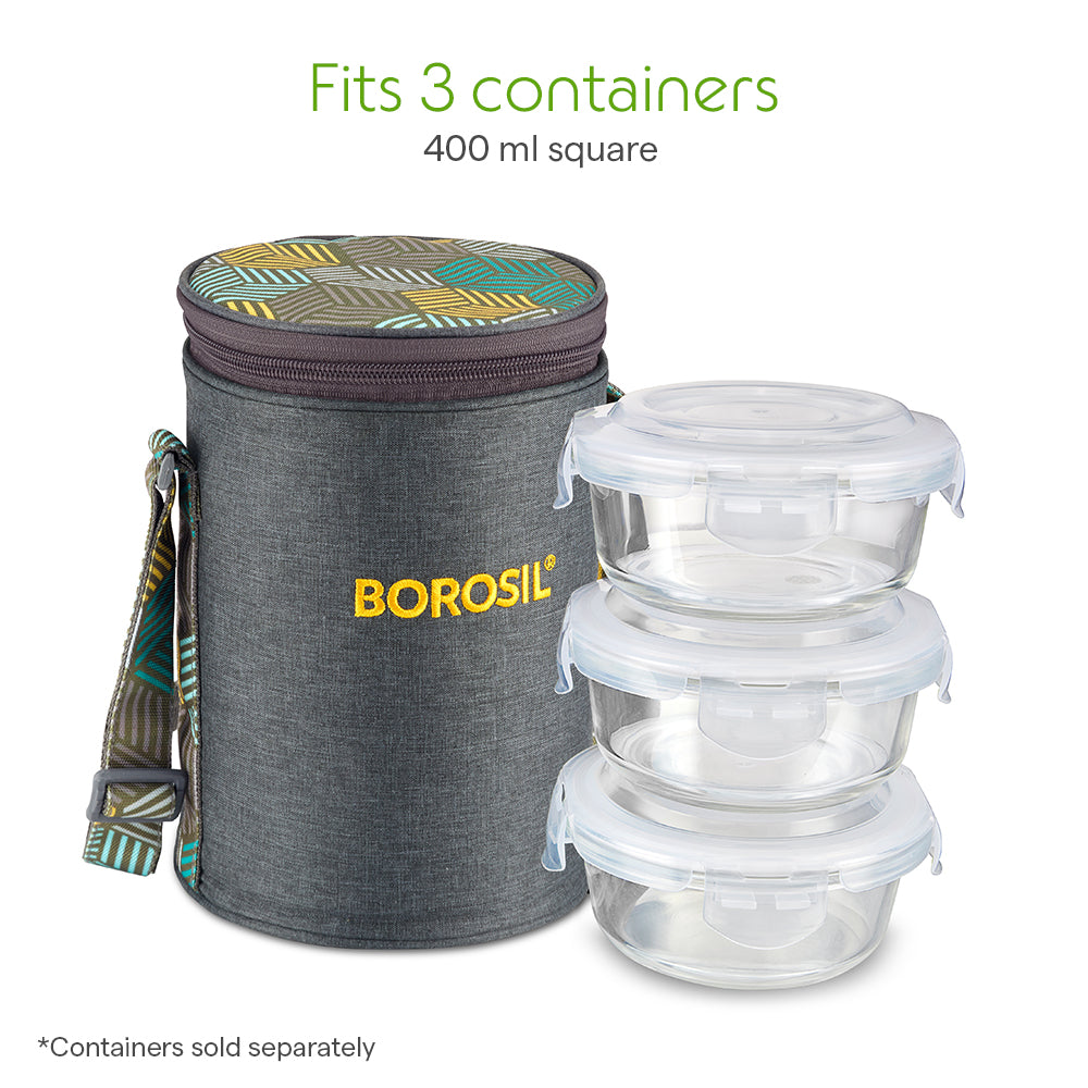 Borosil Foodluck Olive Lunch Bag, Round For Set of 3 - (400 ml)