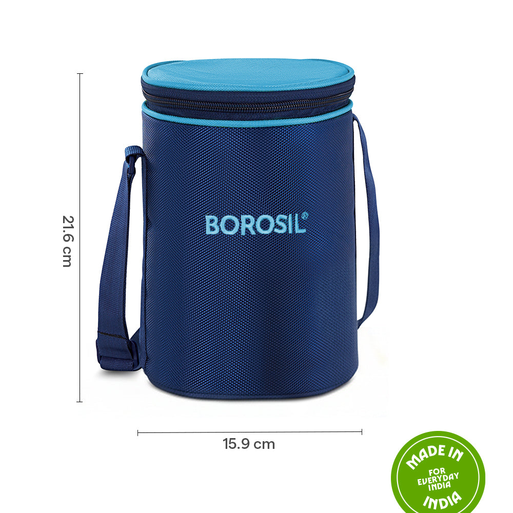 Borosil Alfa Blue Lunch Bag, Round (Only Bag)