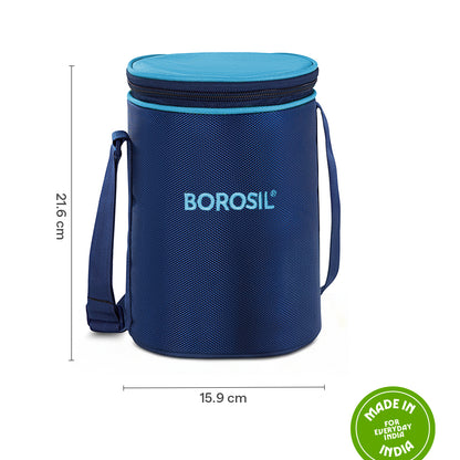 Borosil Alfa Blue Lunch Bag, Round (Only Bag)