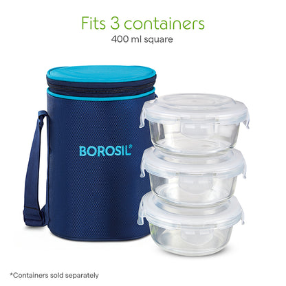 Borosil Alfa Blue Lunch Bag, Round (Only Bag)