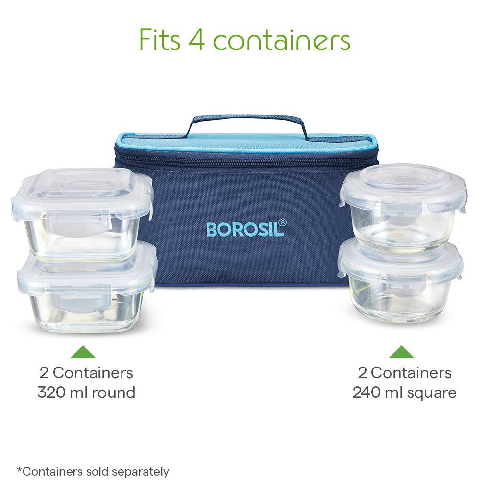 Borosil Alfa Blue Lunch Bag, Universal (Only Bag)