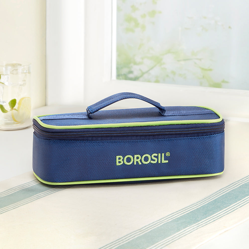 Borosil Blue Flat Lunch Bag, Square, For Set of 2, (320ml) (Only Bag)