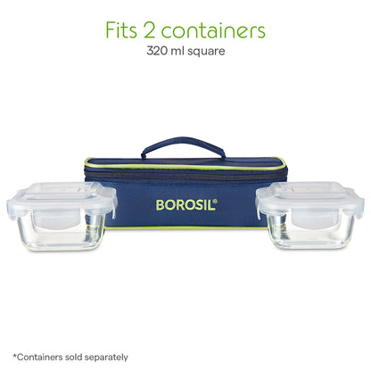 Borosil Blue Flat Lunch Bag, Square For Set of 2 - (320 ml)