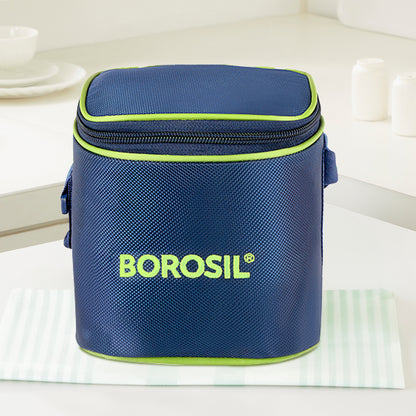 Borosil Blue Tall Lunch Bag, Square For Set of 2 - (320 ml)