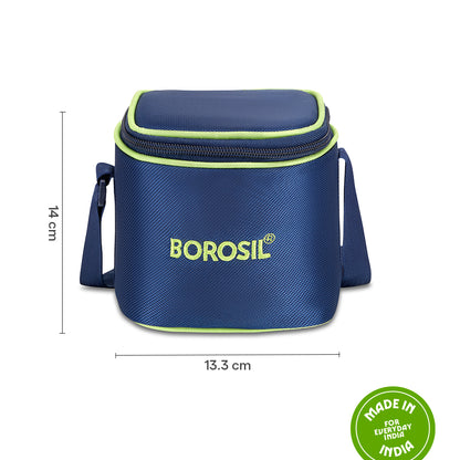 Borosil Blue Tall Lunch Bag, Square For Set of 2 - (320 ml)