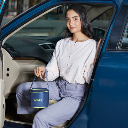 Borosil Blue Tall Lunch Bag, Square For Set of 2 - (320 ml)