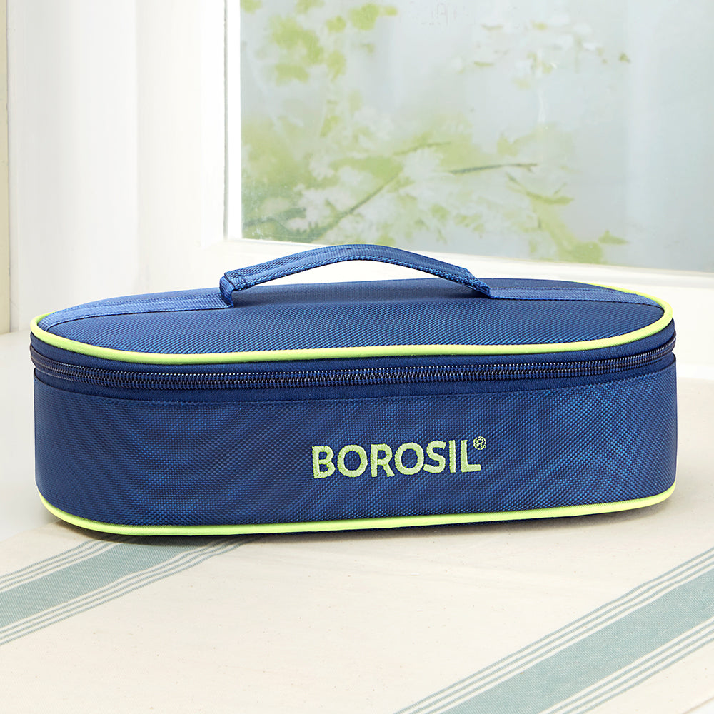 Borosil Blue Flat Lunch Bag, Round For Set of 2 - (400 ml)