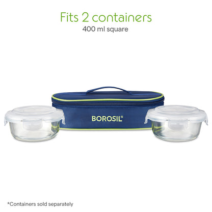 Borosil Blue Flat Lunch Bag, Round For Set of 2 - (400 ml)