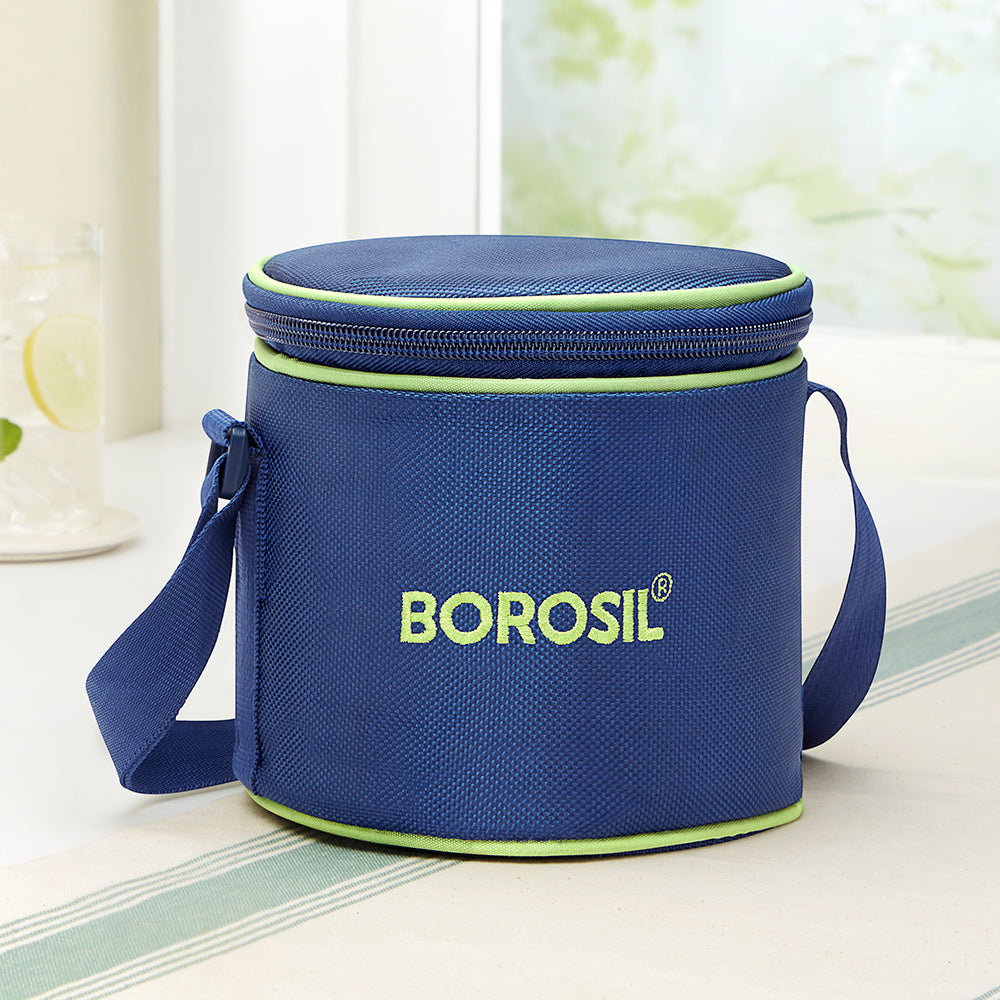 Borosil Blue Tall Lunch Bag, Round For Set of 2 - (400 ml)