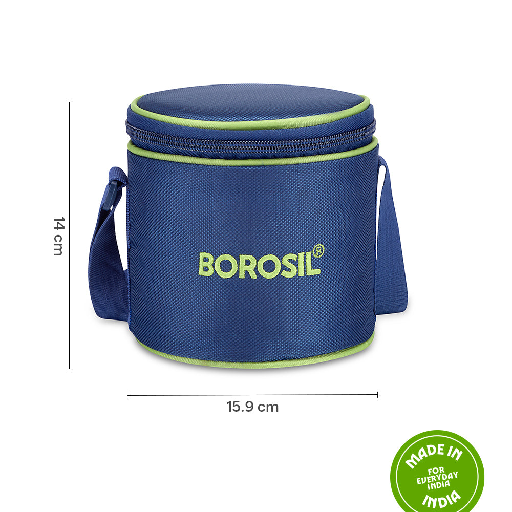Borosil Blue Tall Lunch Bag, Round For Set of 2 - (400 ml)