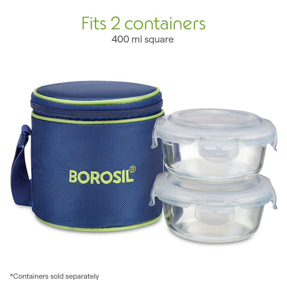 Borosil Blue Tall Lunch Bag, Round For Set of 2 - (400 ml)