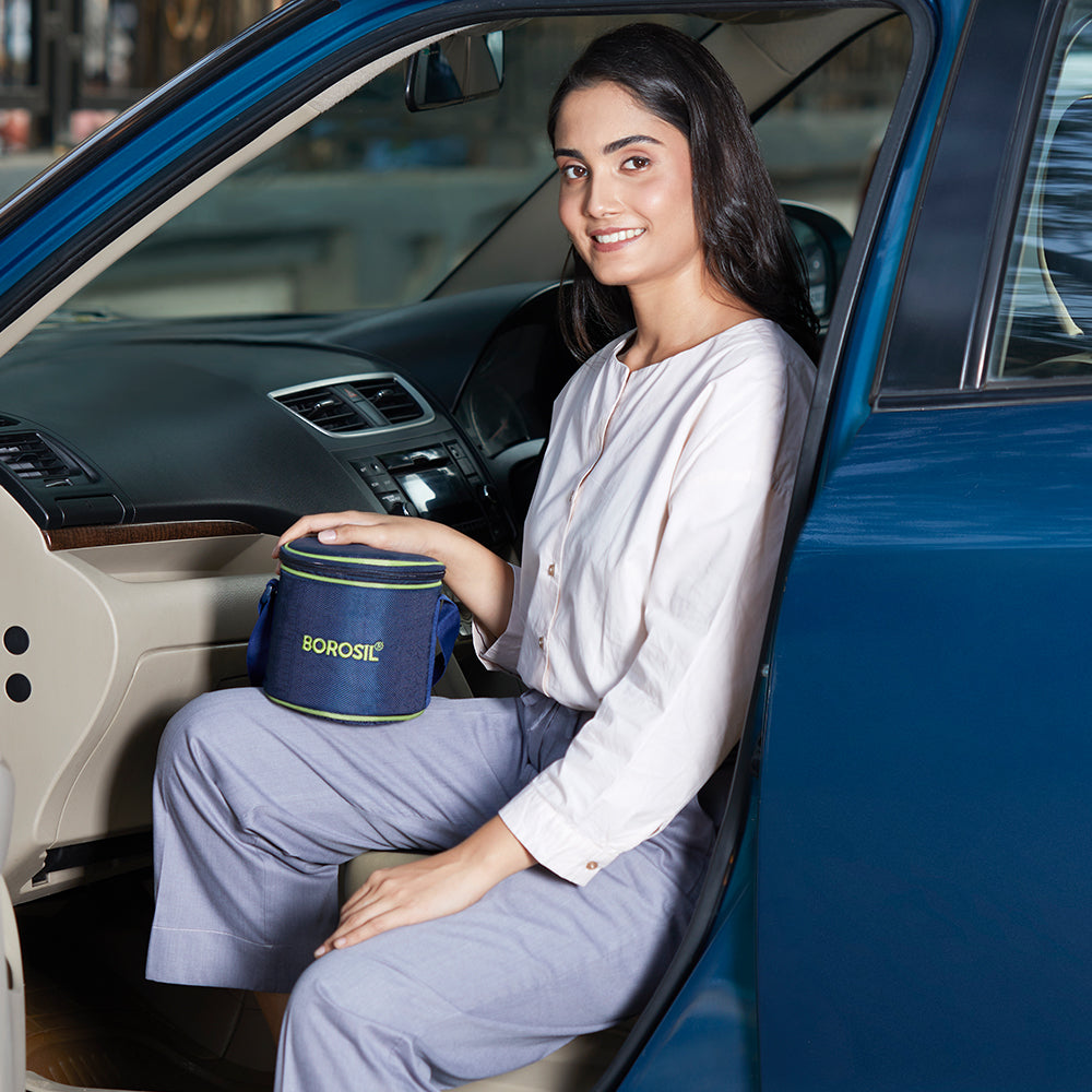 Borosil Blue Tall Lunch Bag, Round For Set of 2 - (400 ml)