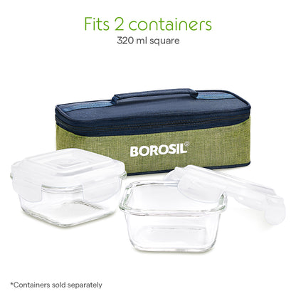 Borosil Ace Flat Lunch Bag, Square For Set of 2 - (320 ml)