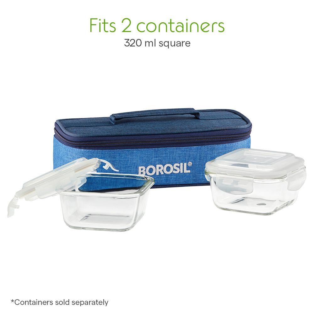 Borosil Prime Flat Lunch Bag, Square For Set of 2 - (320 ml)