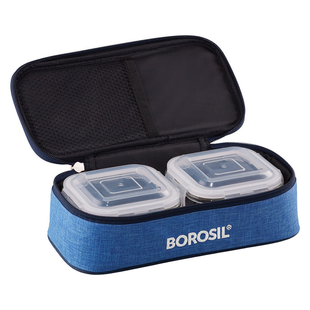 Borosil Prime Flat Lunch Bag, Square For Set of 2 - (320 ml)