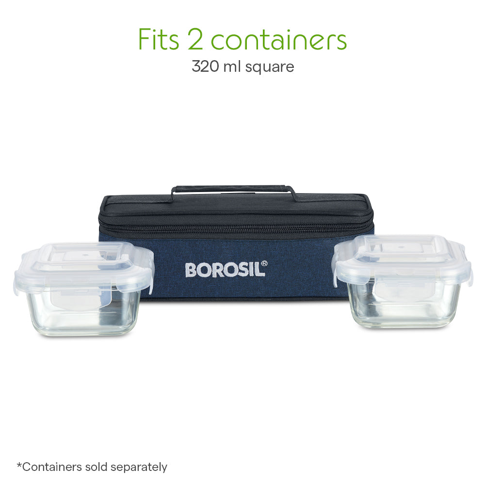 Borosil Elite Flat Lunch Bag, Square For Set of 2 - (320 ml)