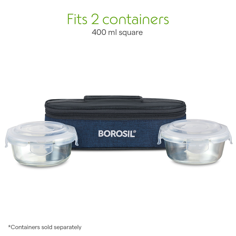 Borosil Elite Flat Lunch Bag, Round For Set of 2 - (400 ml)