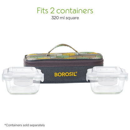 Borosil Foodluck Olive Flat Lunch Bag, Square For Set of 2 - (320 ml)
