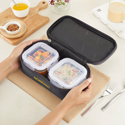 Borosil Foodluck Olive Flat Lunch Bag, Square For Set of 2 - (320 ml)