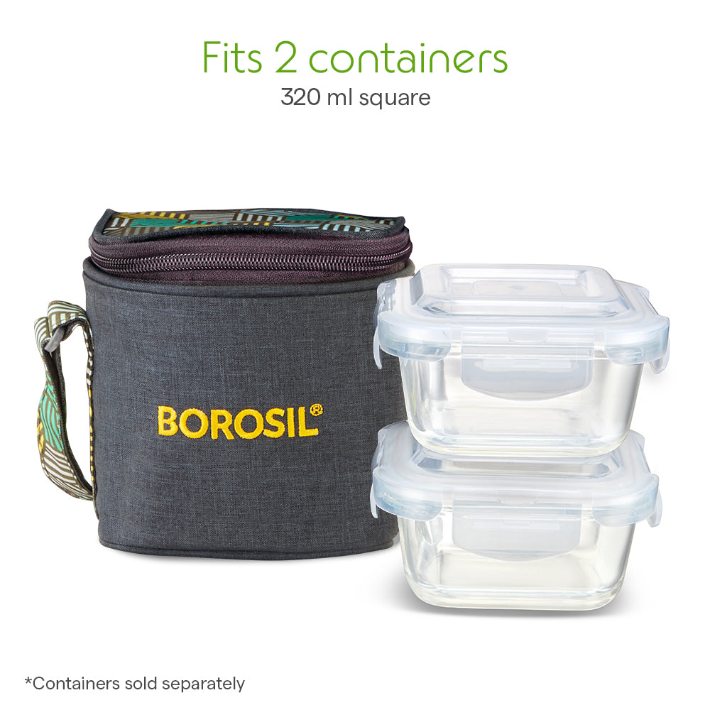 Borosil Foodluck Olive Tall Lunch Bag, Square For Set of 2 - (320 ml)