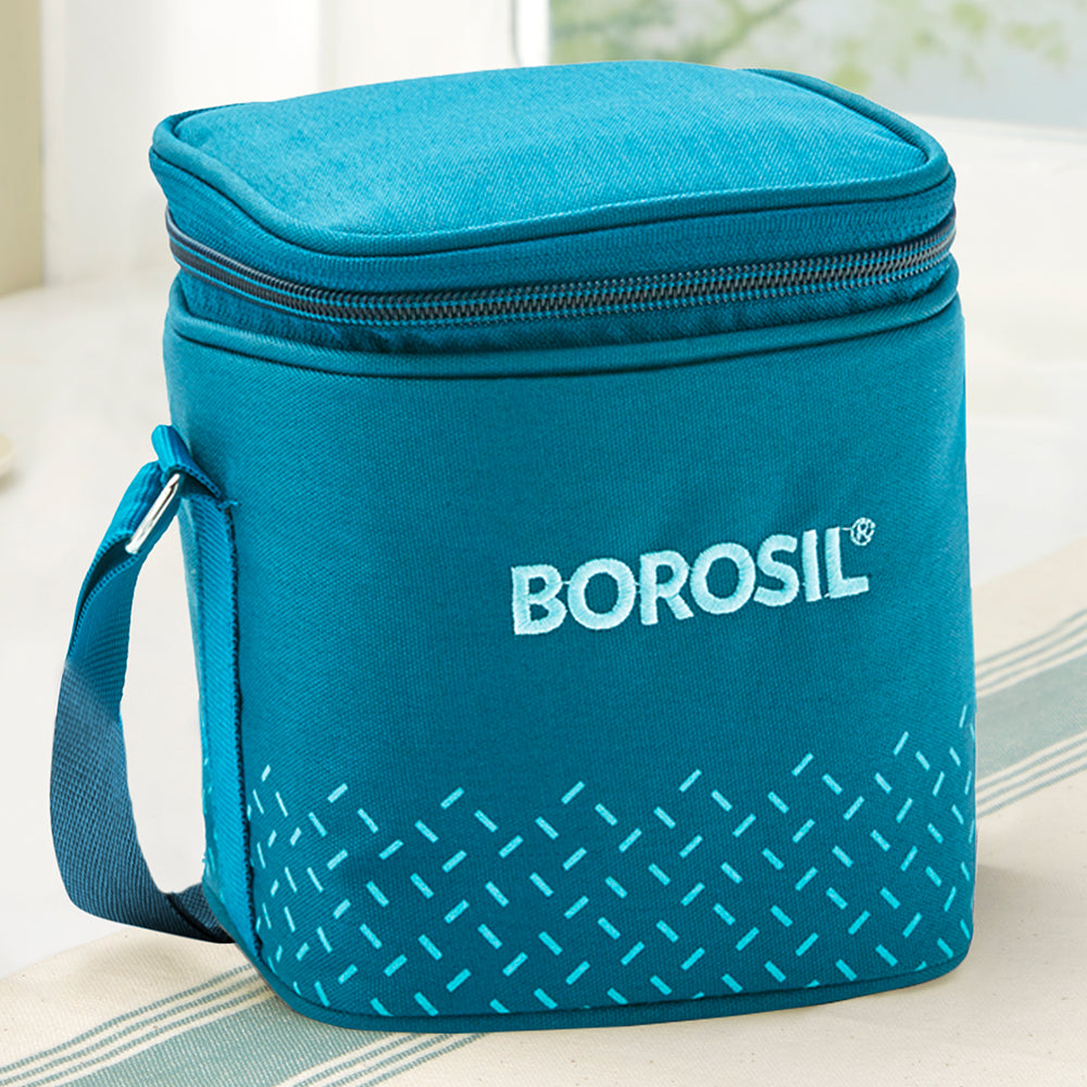 Borosil Teal Tall Lunch Bag, Square, For Set of 2, (320ml) (Only Bag)