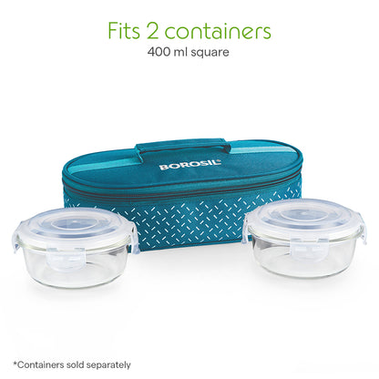 Borosil Teal Flat Lunch Bag, Round For Set of 2 - (400 ml)