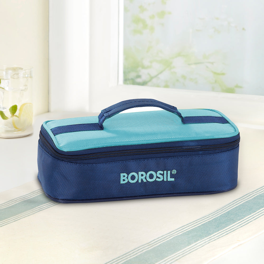 Borosil Alfa Blue Flat Lunch Bag, Square (Only Bag)