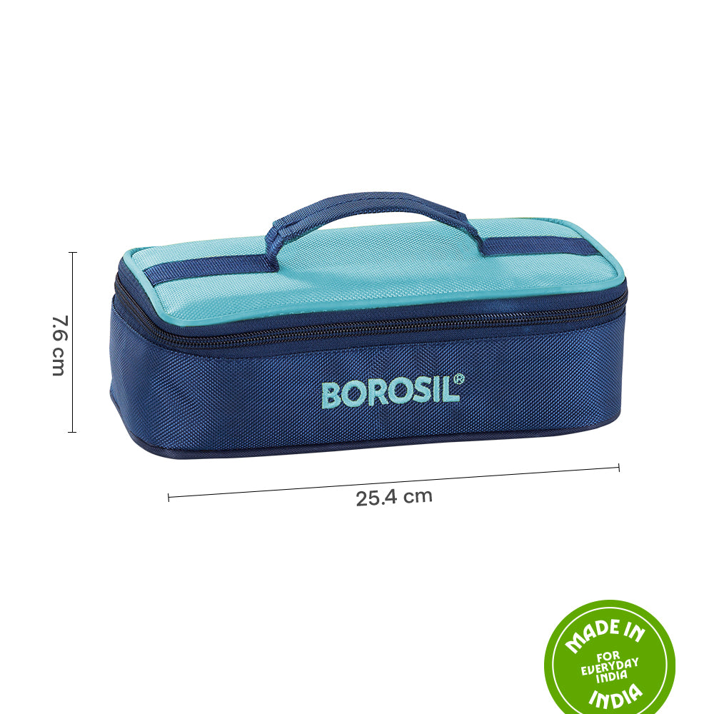 Borosil Alfa Blue Flat Lunch Bag, Square (Only Bag)