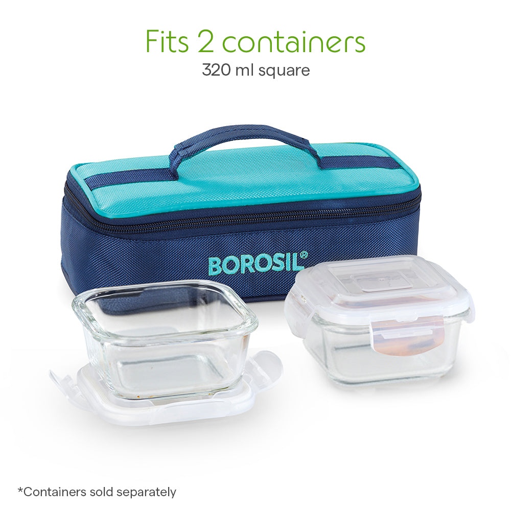 Borosil Alfa Blue Flat Lunch Bag, Square (Only Bag)