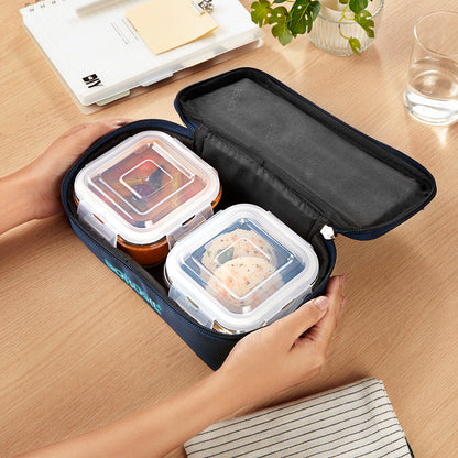 Borosil Alfa Blue Flat Lunch Bag, Square (Only Bag)