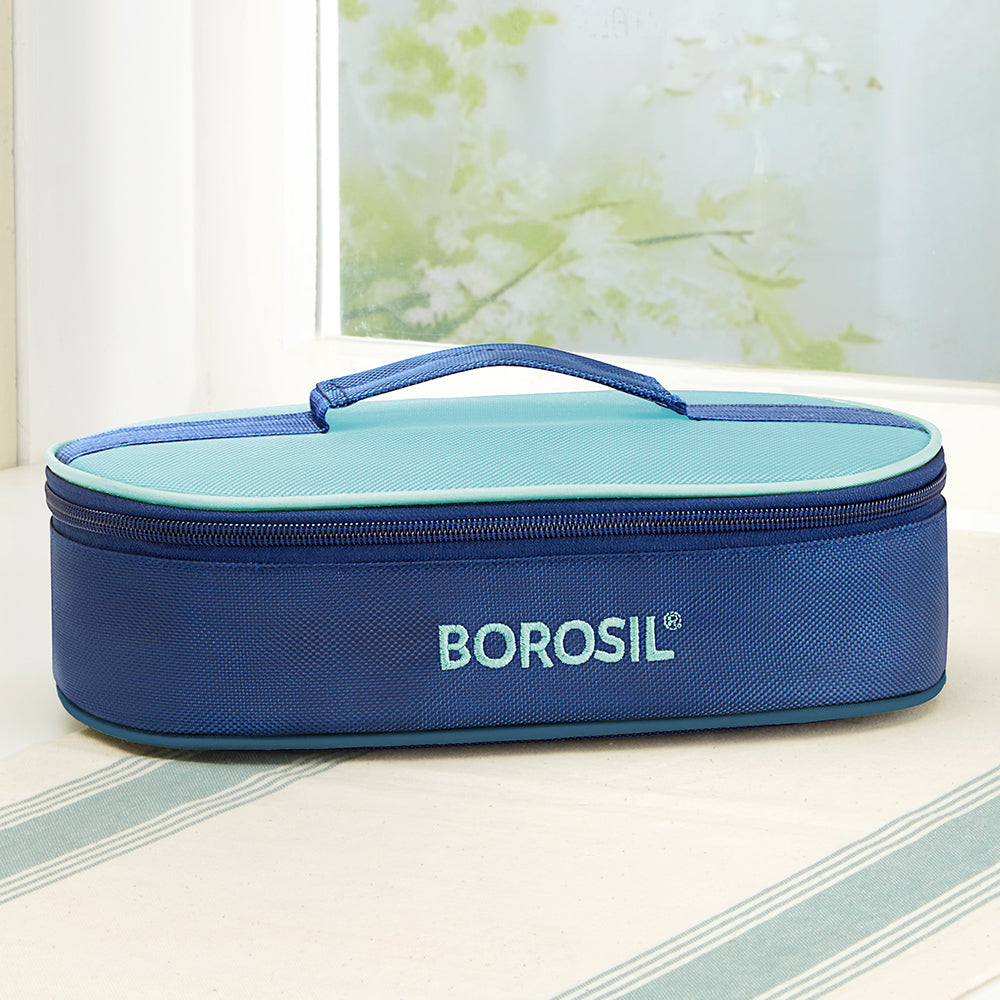 Borosil Alfa Blue Flat Lunch Bag, Round (Only Bag)