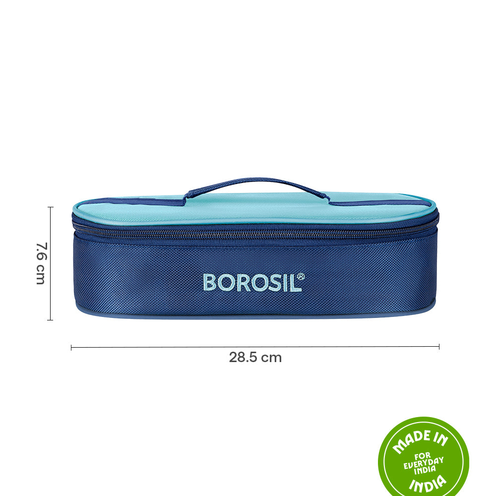 Borosil Alfa Blue Flat Lunch Bag, Round (Only Bag)