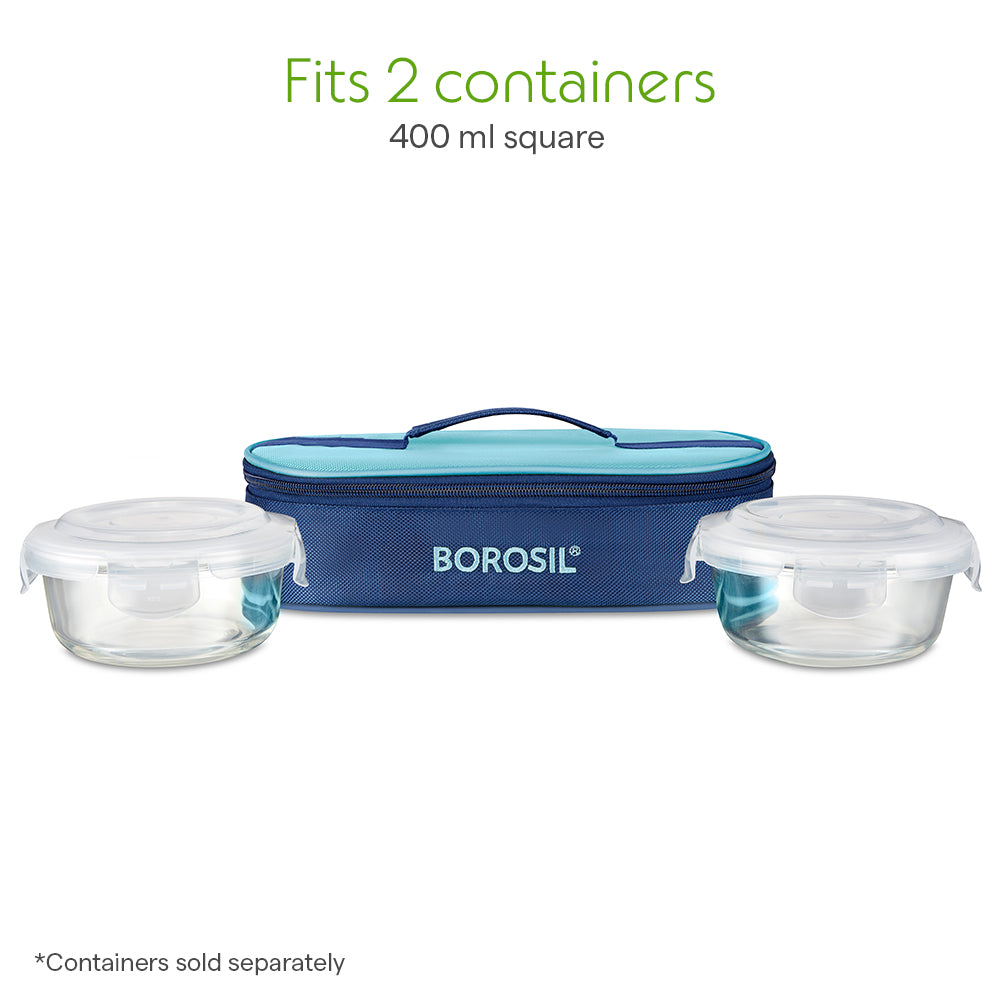 Borosil Alfa Blue Flat Lunch Bag, Round (Only Bag)