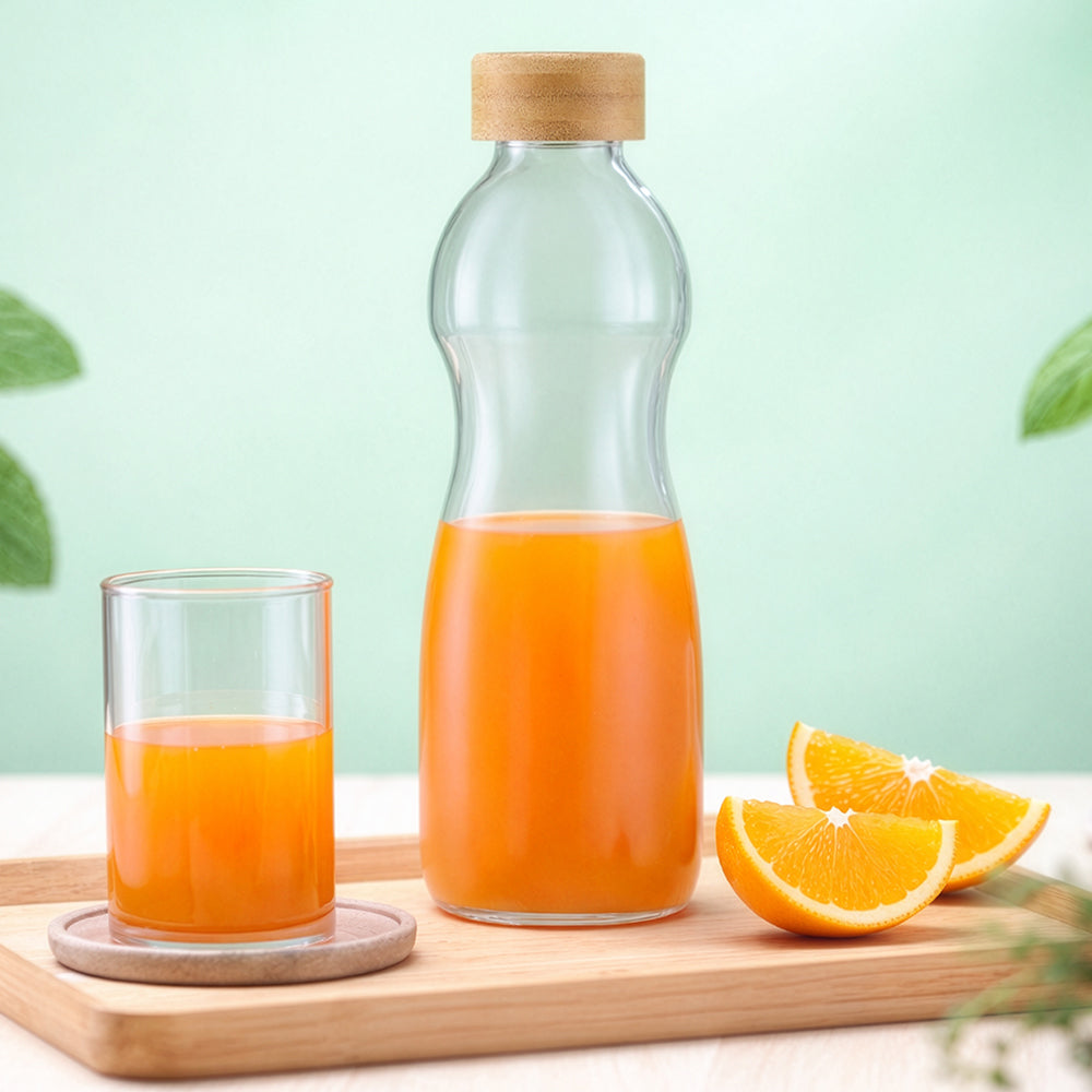 Curve Glass Bottle with Bamboo Lid