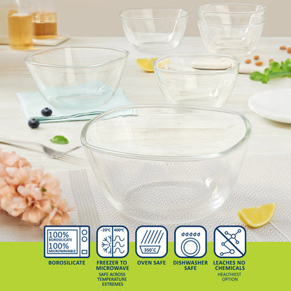Borosil Square Mixing & Serving Bowl, 500ml