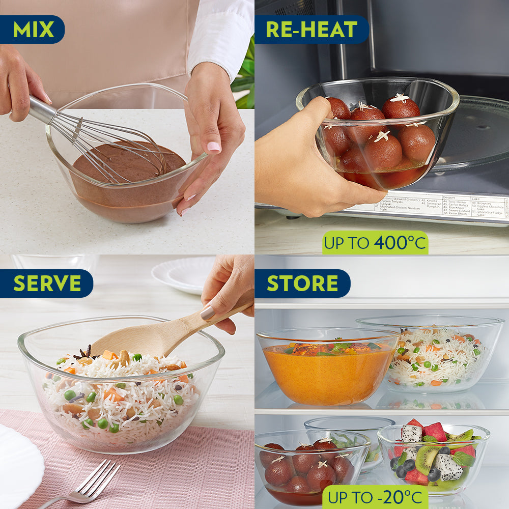 Borosil Square Mixing & Serving Bowl, 500ml